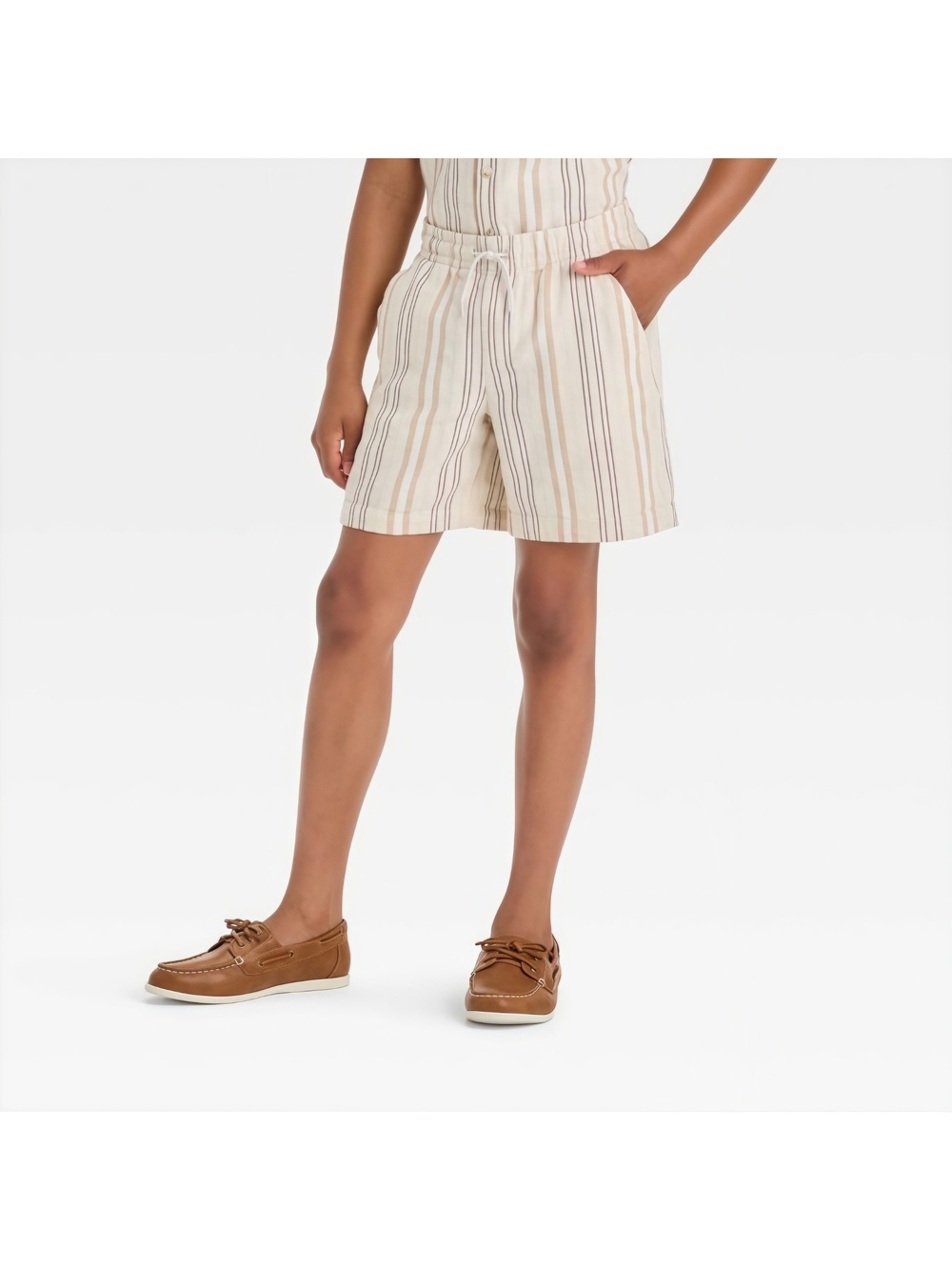 art class Striped Drawstring Shorts - Cream, Beige, Brown